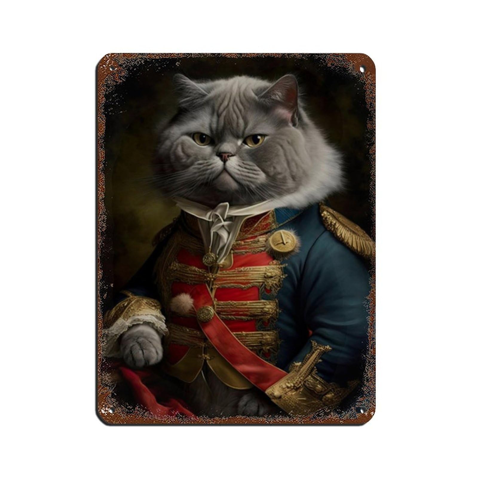 Vintage Renaissance Military Painting Cat Poster Retro Poster Metal Tin Sign Chic Art Retro Iron Painting Bar People Cave Cafe Family Garage Poster Wall Decoration 12x16inch(30x40cm)