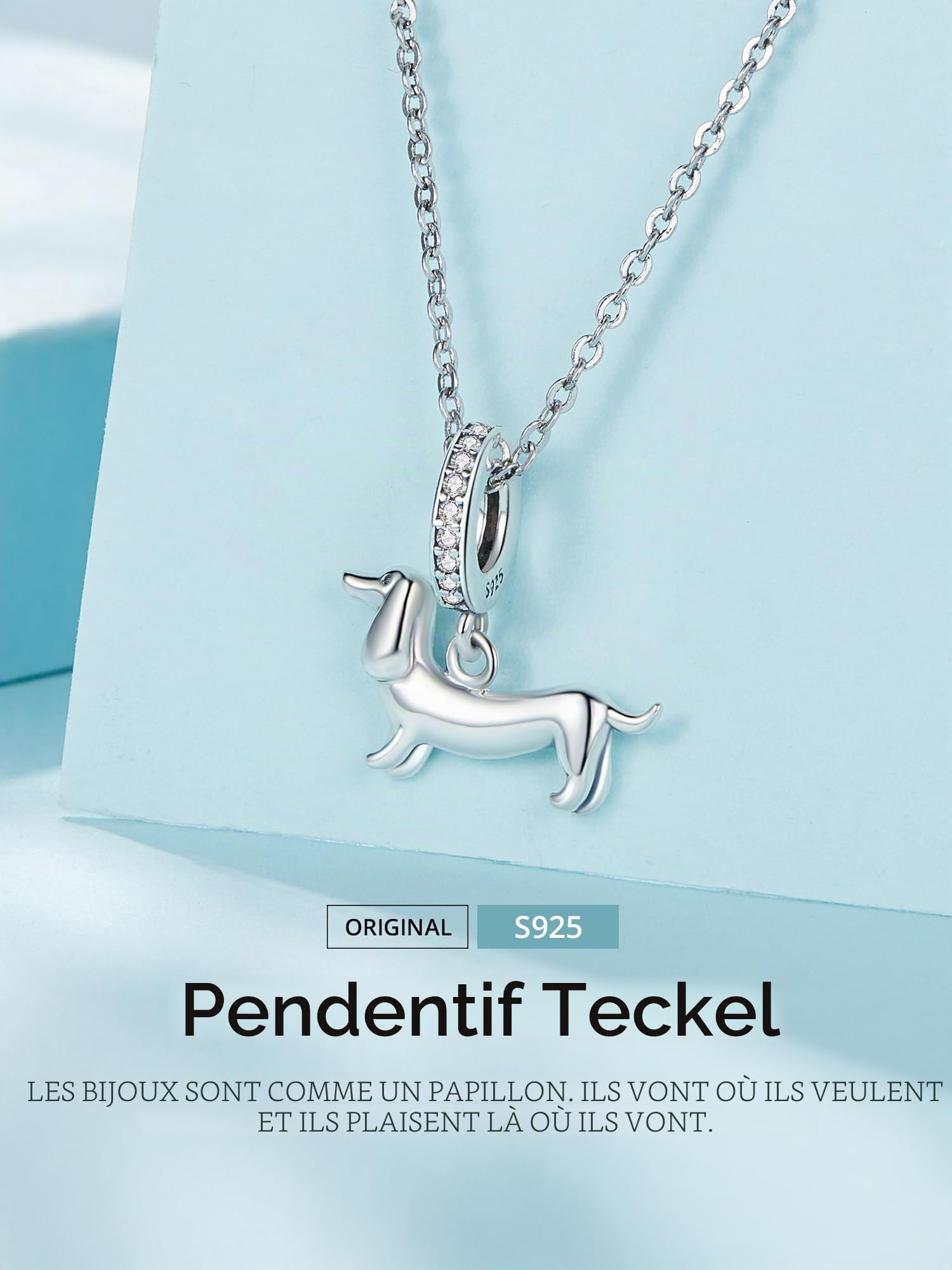 Ciondolo di Bassotto en Argent Sterling 925, Ciondolo Mignon de Chien de Race, Pendentif Adapté pour Bracelets et Colliers Pandora pour Femmes