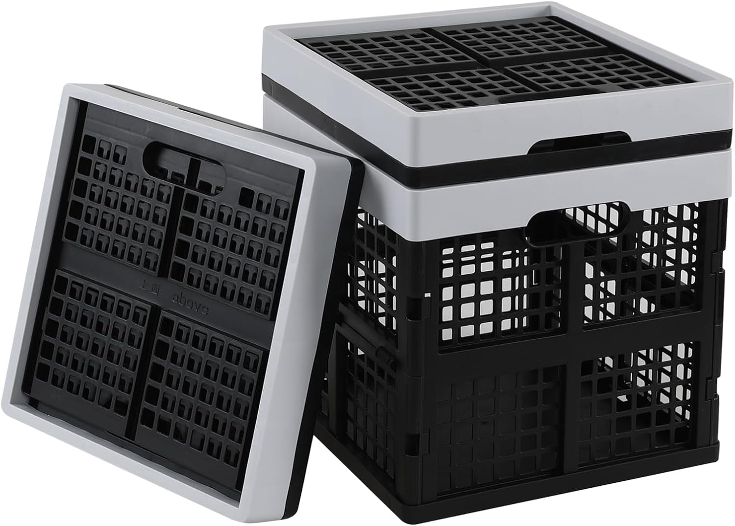 Kekow 22 L Plastic Collapsible Crate, 3 Pack Plastic Stackable Storage Crate, Cubes Organizer Baskets