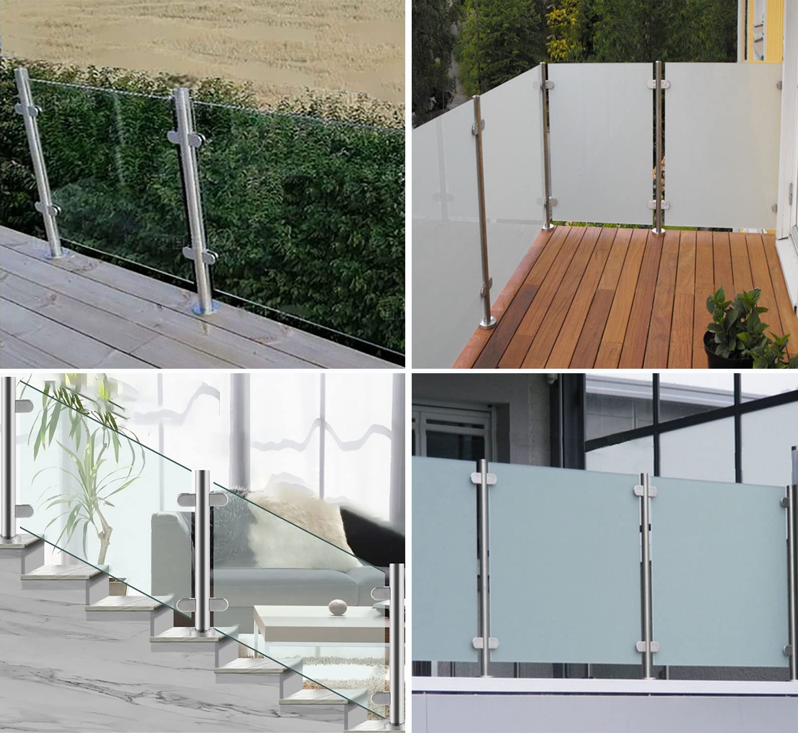 Sistema de campo al aire libre para patios y balcones, postes de valla para balcón y piscina, plataforma de cerramiento / escaleras de loft con escalones y postes al aire libre, incluye base