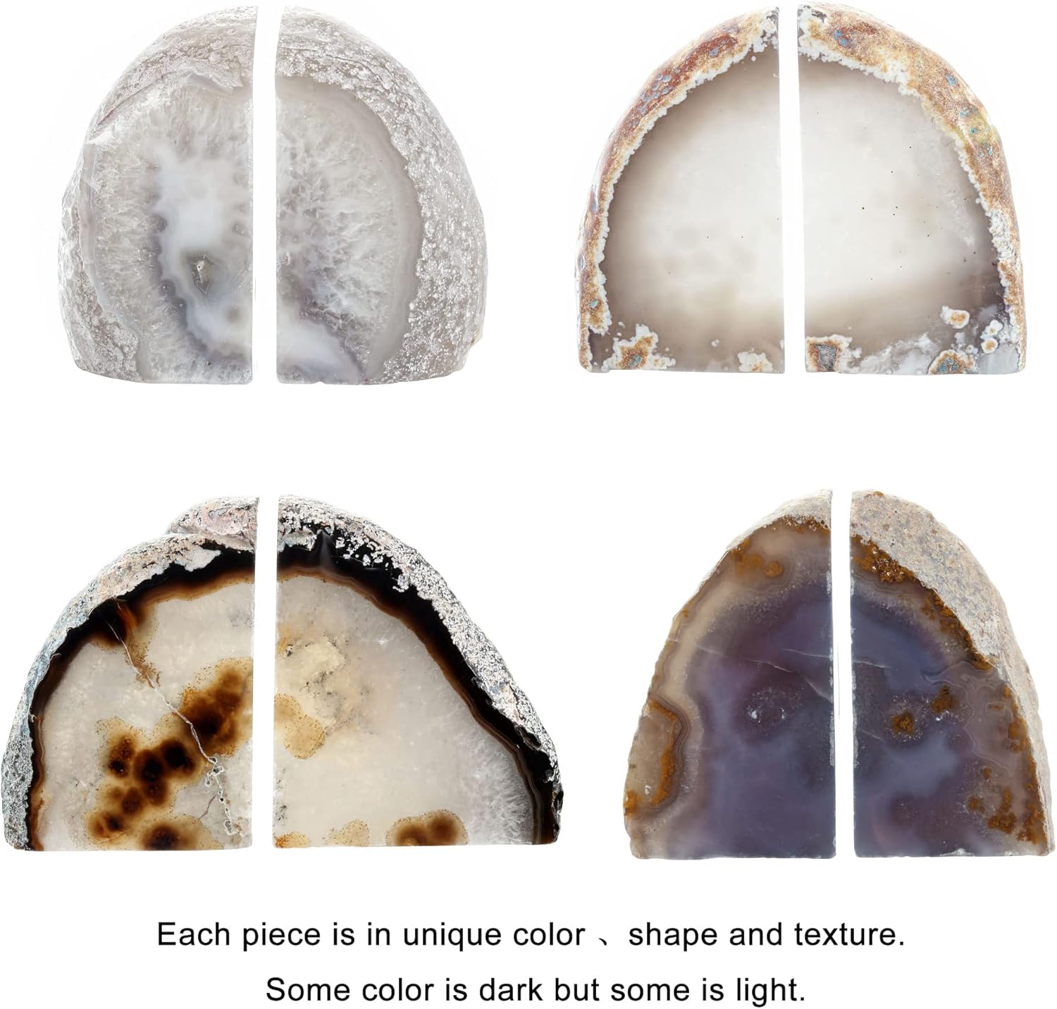 Yoption 1Pair Natural Agate Bookends 3 to 4 Lbs Book Ends Heavy Duty Bookend Holder Decor with Rubber Bumpers