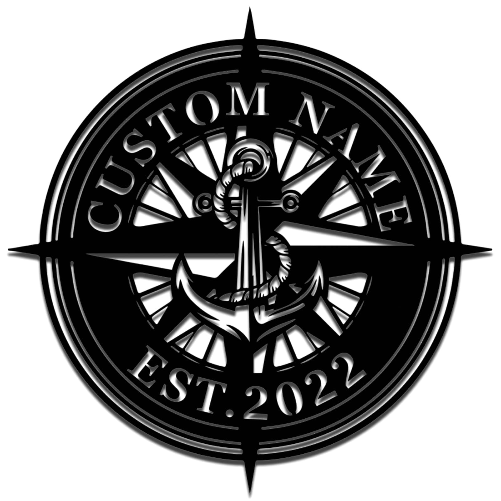 Personalised Compass Metal Sign,Nautical Wall Decor,Custom Anchor Compass Metal Wall Art,Hanging Decoration for Home,backyard,patio,Man Cave,Housewarming Gift Compass