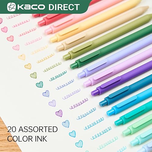 Miniatura 3 de Kaco PURE - Bolígrafos de gel, 20 colores surtidos, 0.7 mm, punta media, bonitos bolígrafos de papelería estética para diario