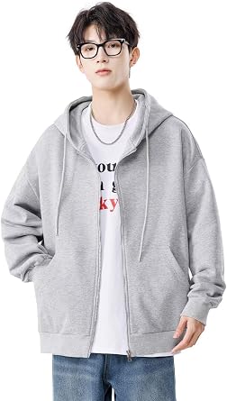 THREEGUN Mens Hoodie with Hood Zip Hoodie Outerwear Loose Sweatshirt Tops Long Sleeve Plain Autumn Clothing