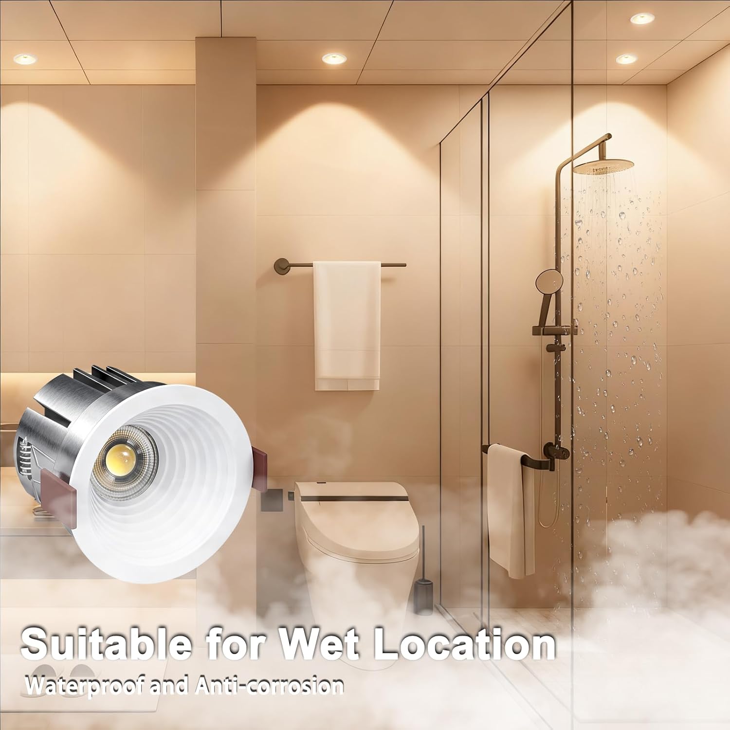 2” LED Recessed Downlight 5CCT Anti-Glare COB Light with Junction Box, 9W 840LM, Dimmable, IP65, 2700K-5000K Selectable, CRI90+, Aluminum, ETL & Energy Star, 6 Pack