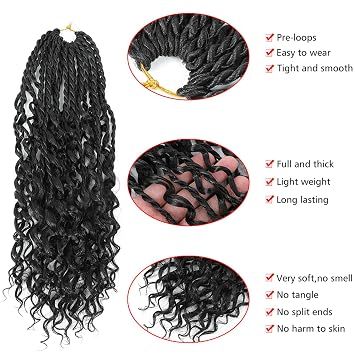 Goddess Twist Braids Crochet Hair With Curly Ends Senegalese Twist braids Crochet Braid 6 Packs Black color Crochet Synthetic Braiding Hair Extension for Black Women (14inch, 1B)