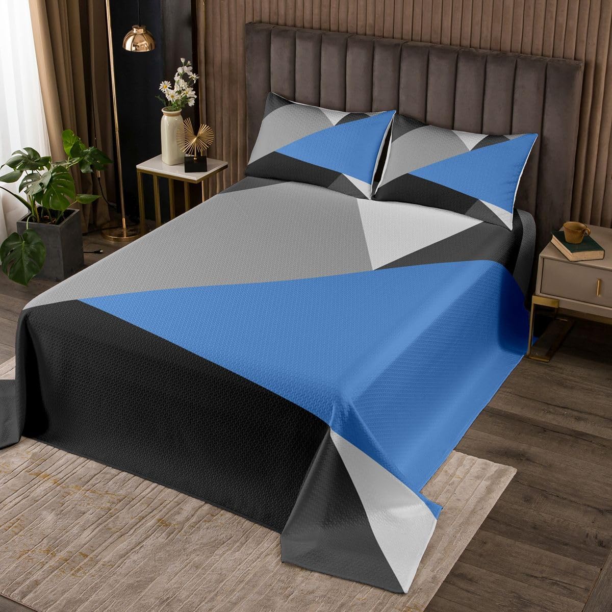 Erosebridal Geometric Quilted Bedding Green Black Gray Quilt Set Queen Modern Patchwork Striped Bedspread for Kids Boys Teen,Lines Coverlet Set Rustic Home Room Decor 3 Pcs