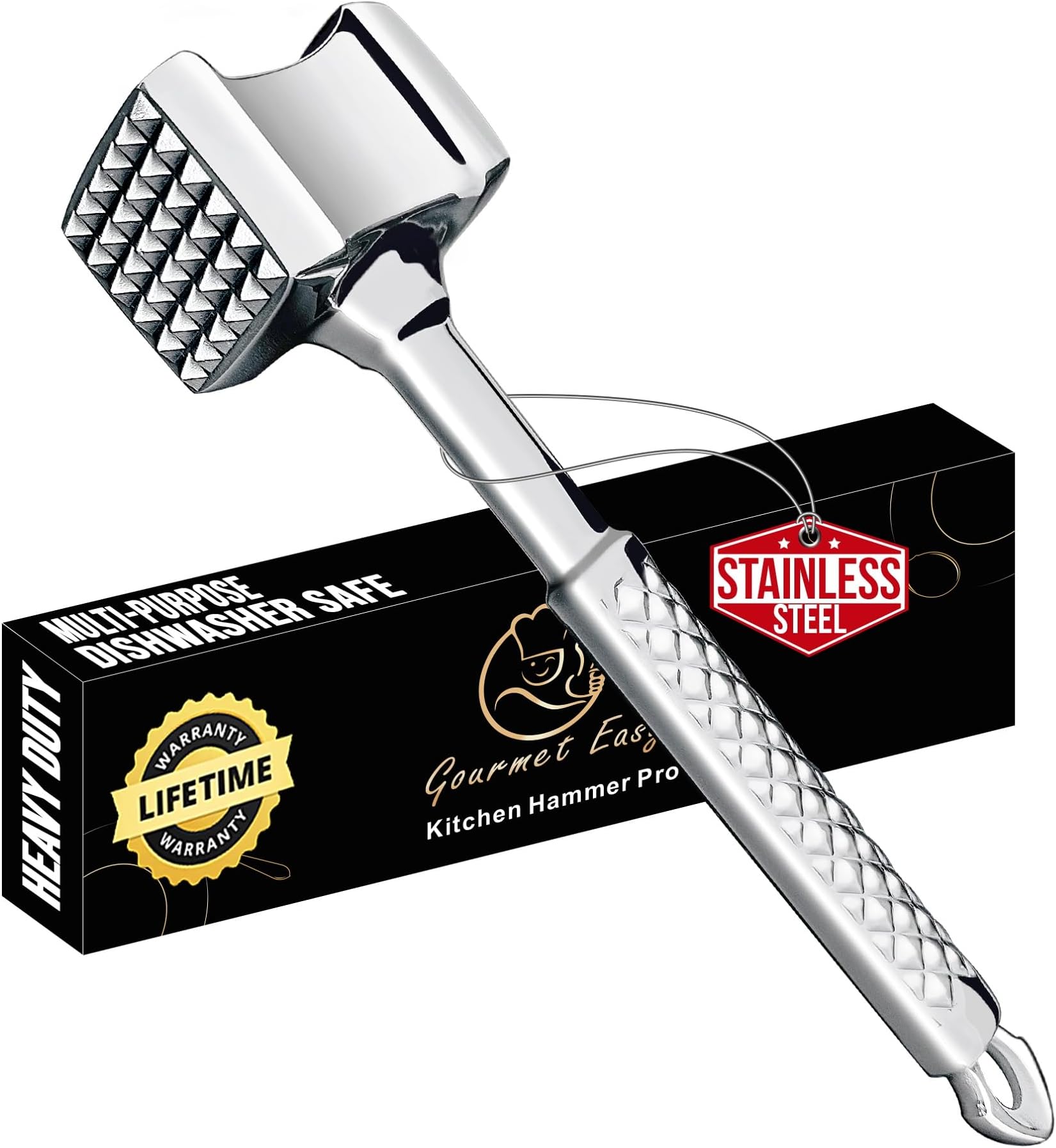 - Stainless Steel Meat Tenderizer Tool, Premium Meat Mallet with Non-Slip Grip, Dual-sided Kitchen Mallet Ideal for Tenderizing Steak, Poultry & Chicken Cutlet, Dishwasher Safe with Lifetime Replacement