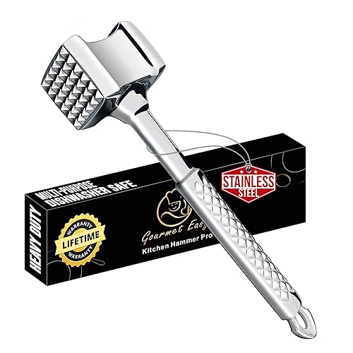 Stainless Steel Meat Tenderizer Tool, Premium Meat Mallet with Non-Slip