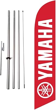 Advertising Feather Banner Swooper Flag Sign with Flag Pole Kit and Ground Stake, Red, Compatible with Yamaha Motorcyles Authorized Dealer Lots
