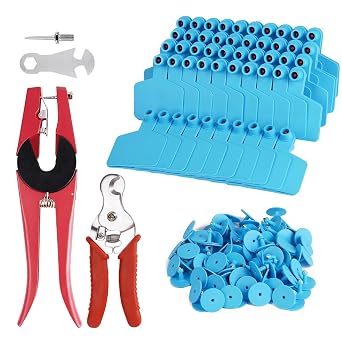 100 Pieces Blank Cow Ear Tags with Animal Tag Applicator and Remover Pliers