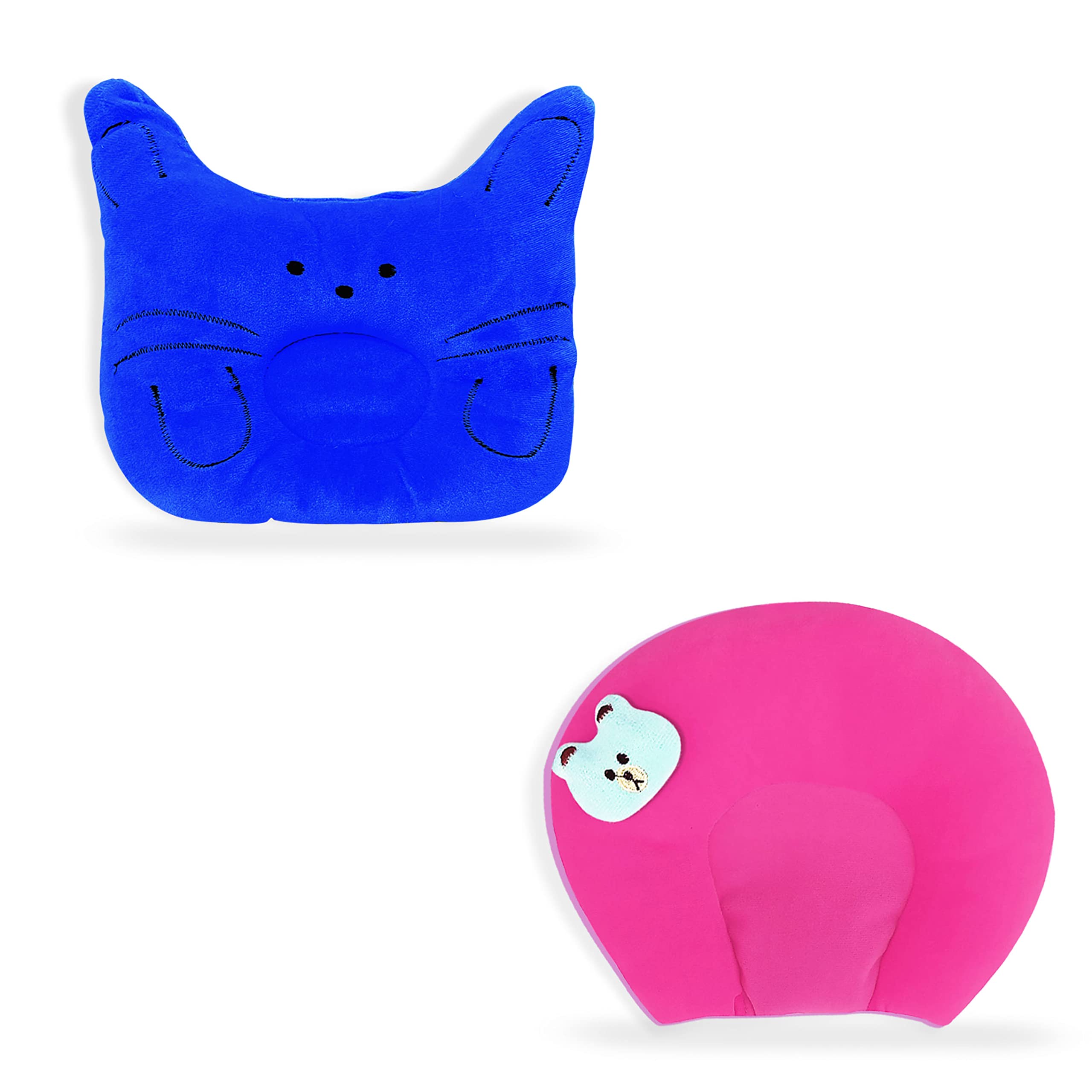 CUSTOMARY Baby Neck Support/Head Shaping & Mustered Seeds/Rai Combo Pillow (0-9 Months) (Blue & Pink)