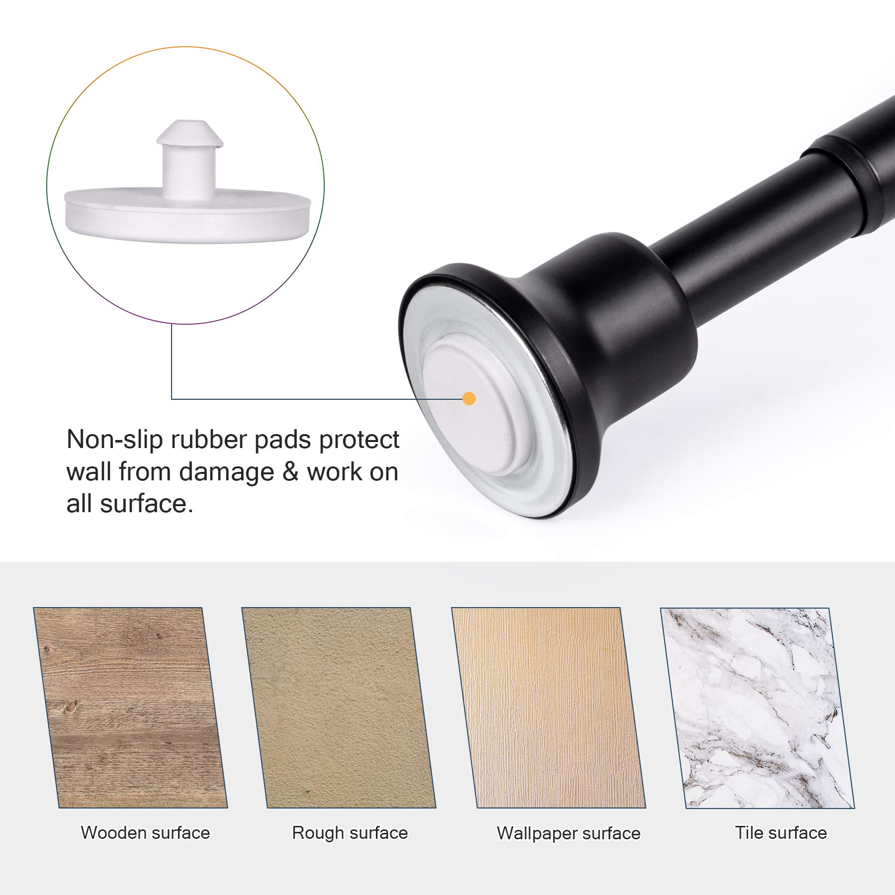 SZXIMU Spring Tension Curtain Rod 27-43 Inch, Never Rust and Non-Slip Shower Curtain Rods with Flat Top, Black