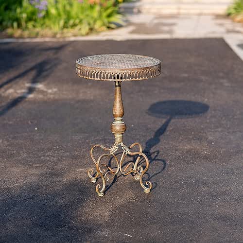 Retro Wrought Iron Side Table, Antique End Table, Portable Round
