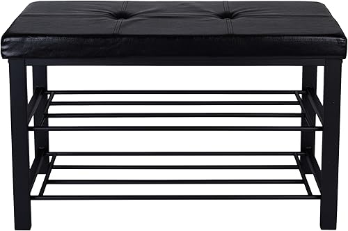 Miniatura 10 de Simplify Banco de almacenamiento, zapatero, otomano, acolchado para entrada, dormitorio, armario y pasillo, gris Gris,Negro -