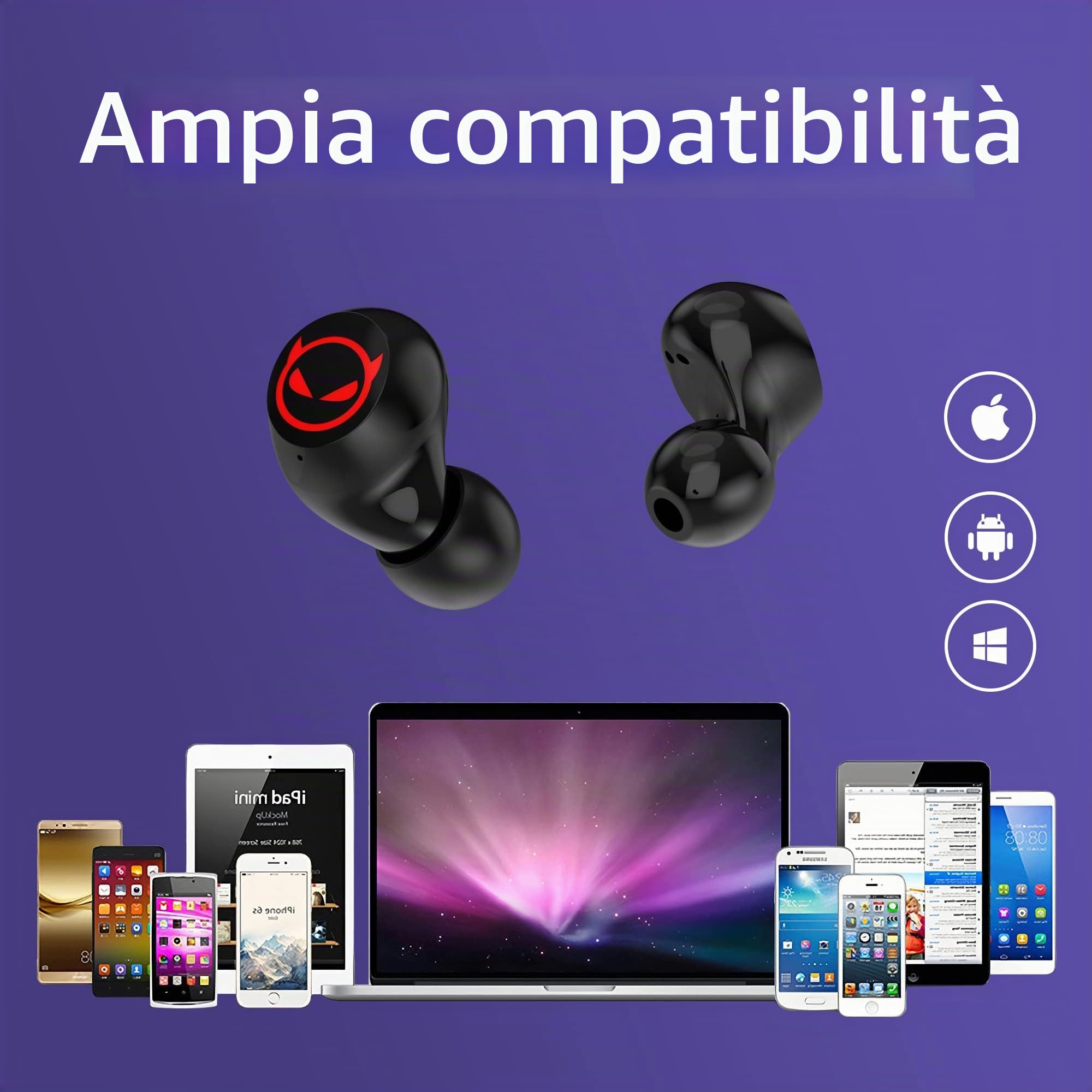 auricolari wireless wireless in-ear HIFI con doppio microfono e controllo touch, 36 ore di riproduzione diavolo per un