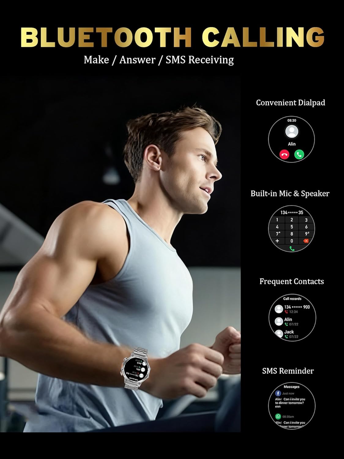 Fitness Smart Watch for Men Women, Bluetooth Calling & 1.8" AMOLED, SpO2/Heart Rate/Sleep Tracker, 100+ Workout Modes, IP67 Waterproof, 7+Day Battery, iPhone Android Compatible (Silver)
