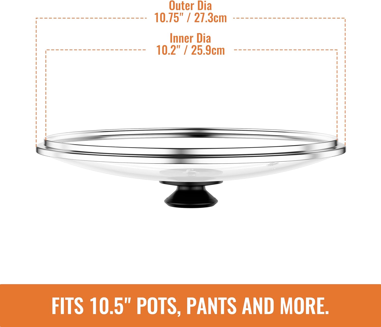 12" 10.5" Pan Lid For Pots Pans and Skillets, Cast Iron Skillet Lid, Tempered Glass Frying Pan Lids/Pot Cover Replacement, Crock Pot Lids with Stainless Steel Rim, Cookware Lids Cover