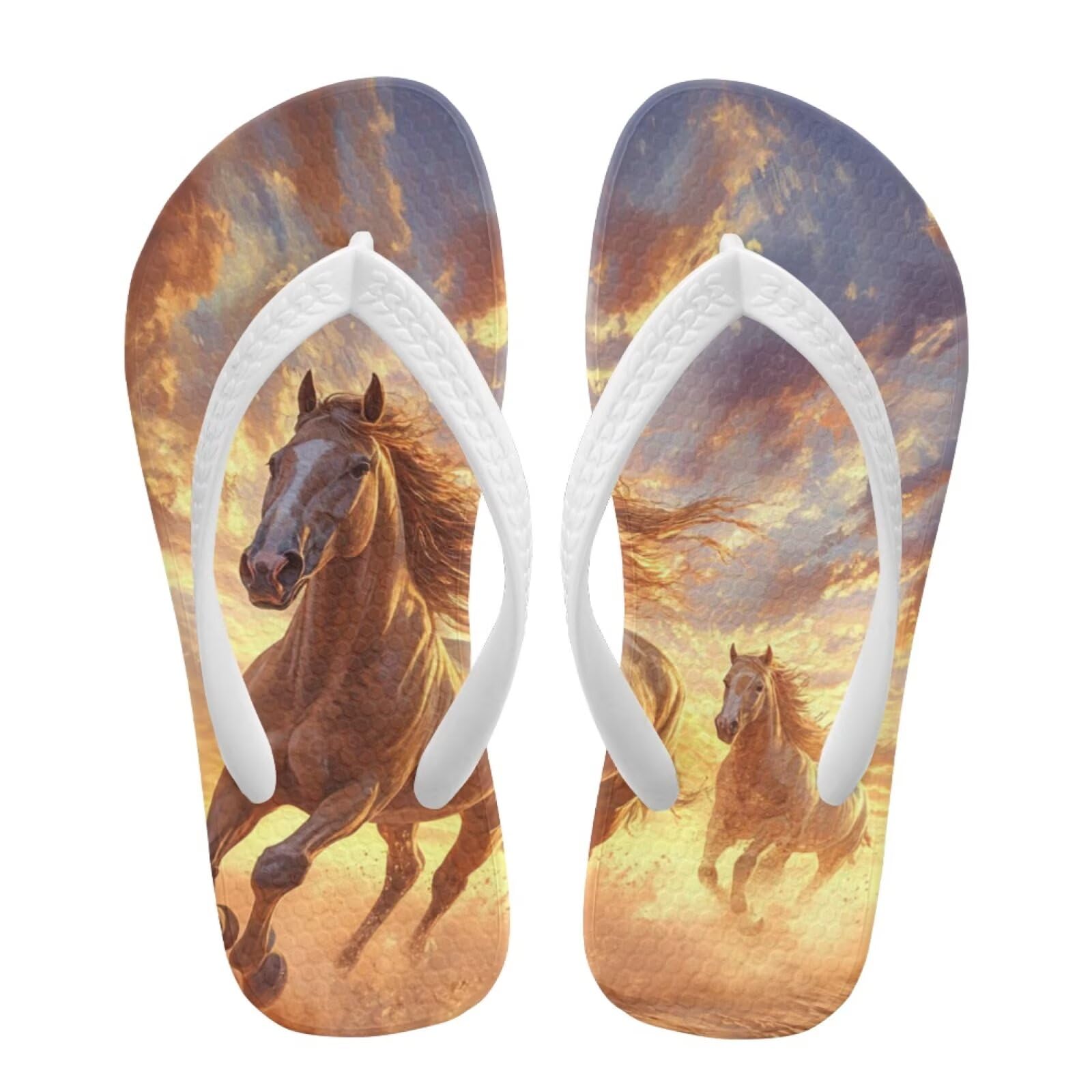 Pointodoor Girls Horse Print Kids Flip Flops Sandals Summer Water Shoes Quick Dry Causal Thong Sandals for Beach Pool Swim