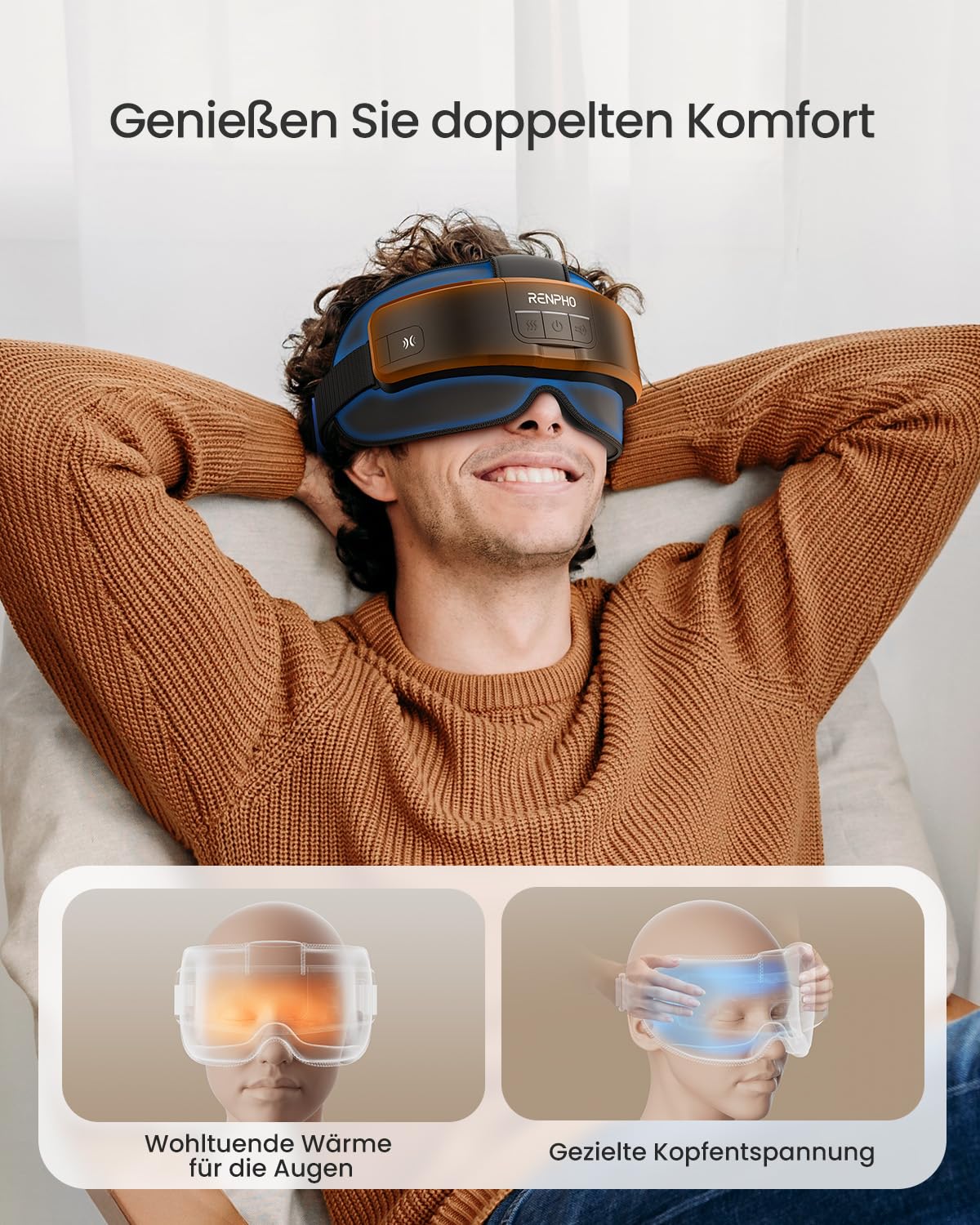 RENPHO Kopf und Augenmassagegerät mit Wärme, Elektrische Migräne Augenmaske | Beheizbares Augenmassagegerät für Trockene Augen & Augenringe, Geschenkidee für Frauen, Männer und Büroangestellte