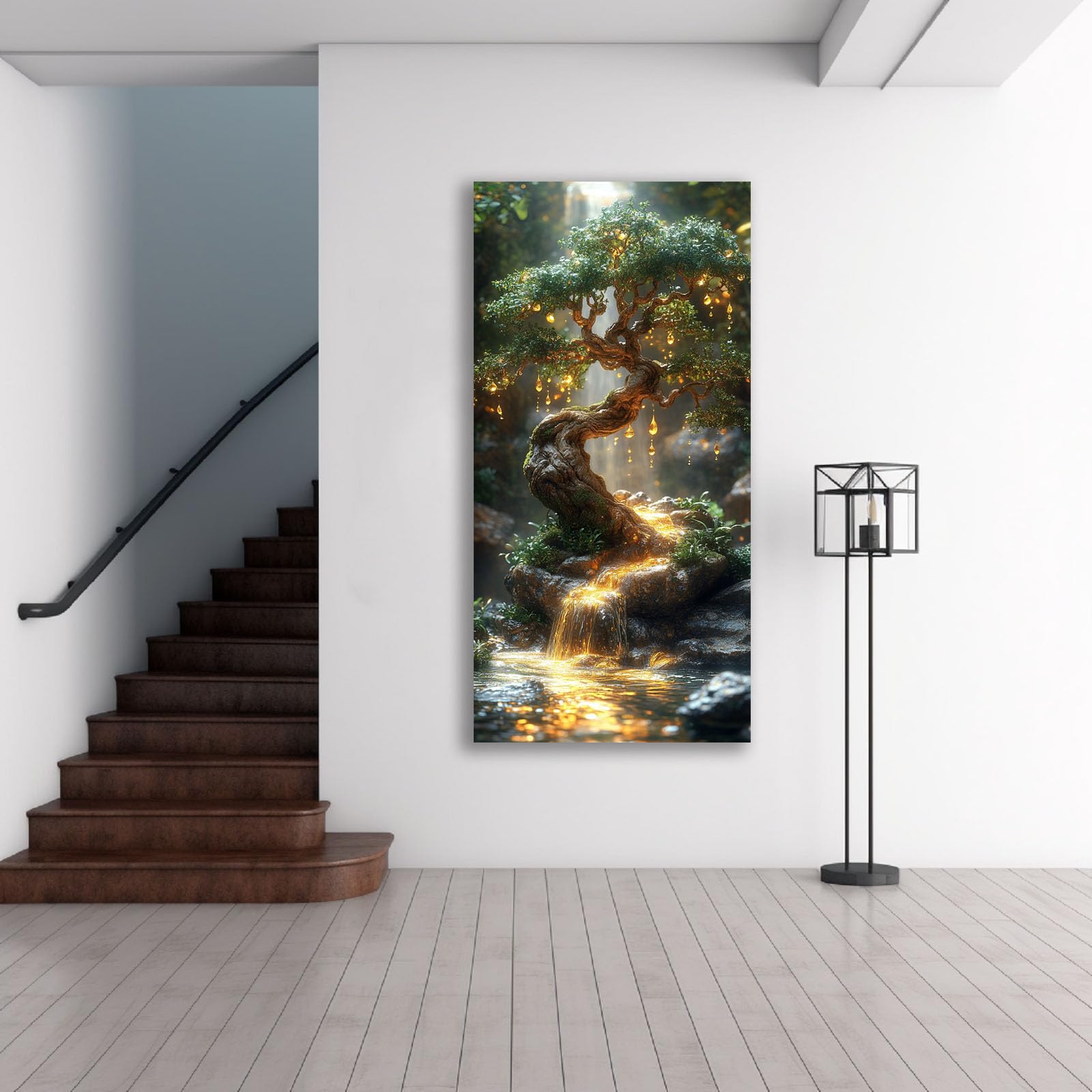 JOSUE Drzewo życia obraz na płótnie abstrakcyjne drzewo dekoracyjne obrazy ścienne sypialnia Deco salon bar kawiarnia (zielony 25)-50 x 100 cm w ramie