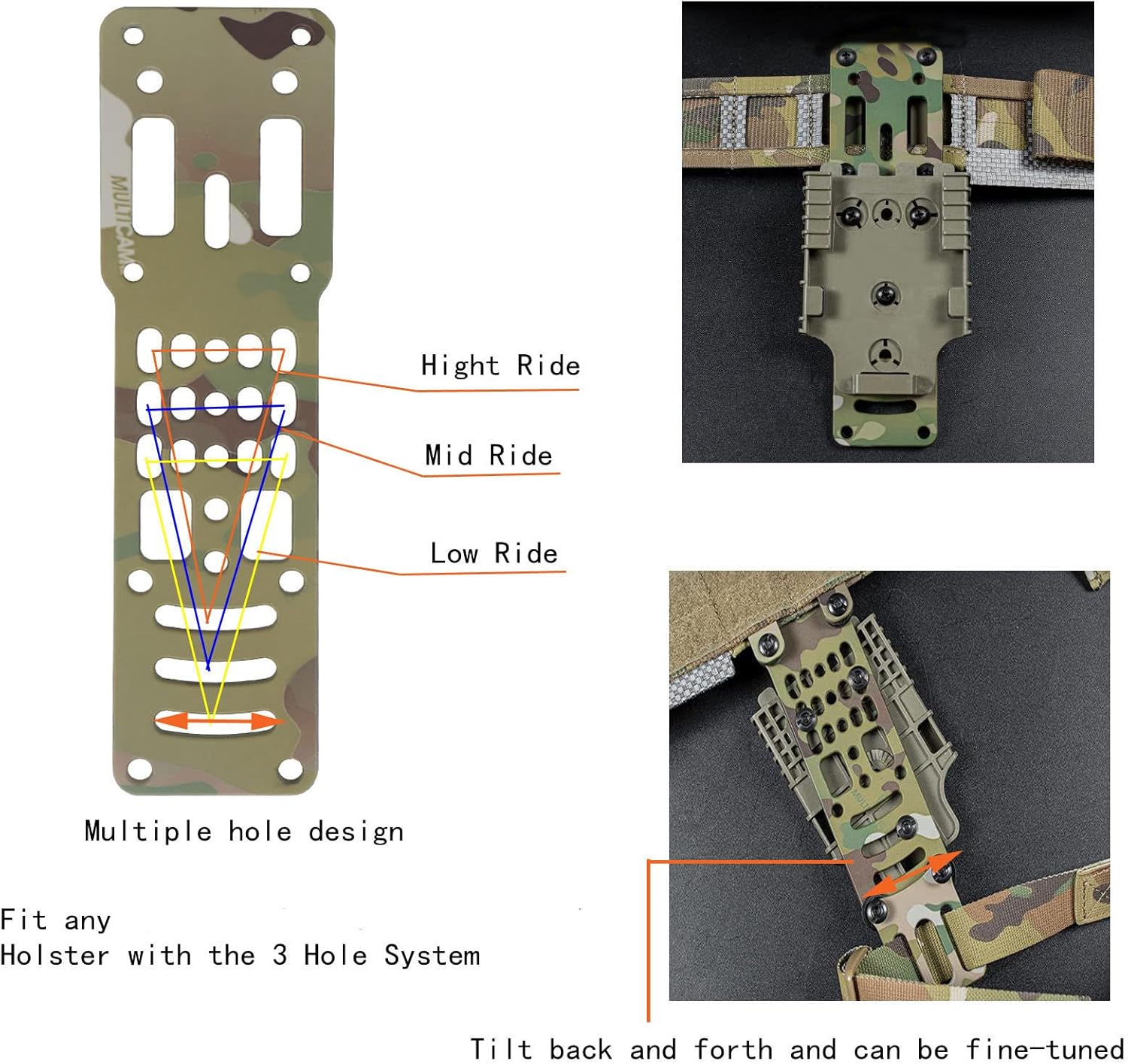 Universal Belt Loop Adapter Expansion Adjustable Multi-angle Hole Position For High/Low/Mid Ride Duty Holster