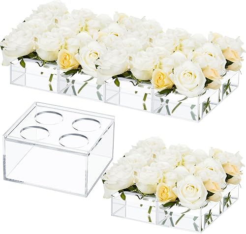 Jarrón de flores de acrílico, centro de mesa rectangular floral para mesa de comedor, moderna caja de flores acrílicas, florero rectangular