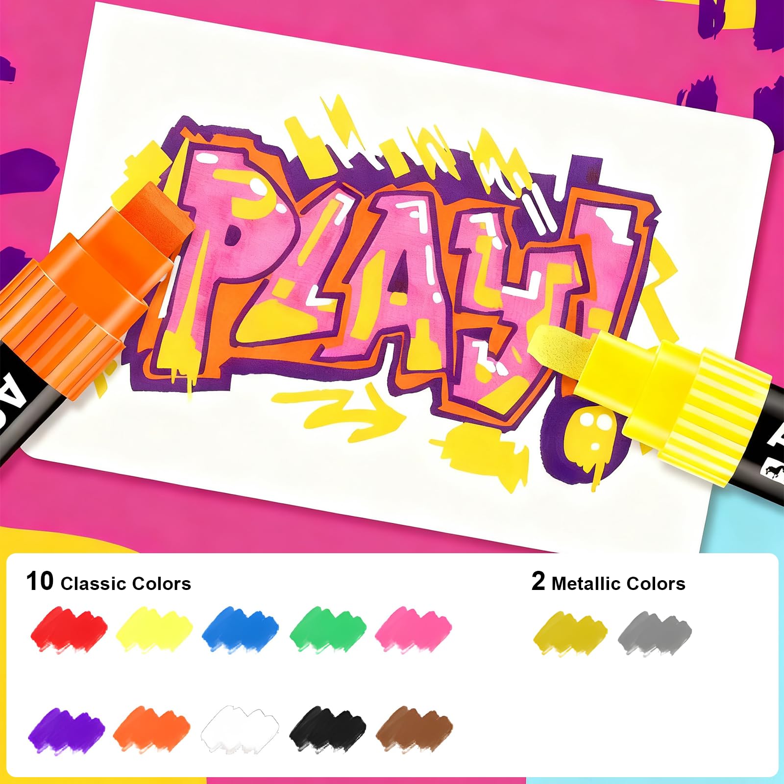 12 Pezzi Pennarelli Acrilici, Colori Acrilici Pennarelli, Pennarelli per Sassi, Brush Pen, Pennarelli Con Punta a Pennello Jumbo 10 mm, per Dipingere Sassi, Tessuti, Fai Da Te