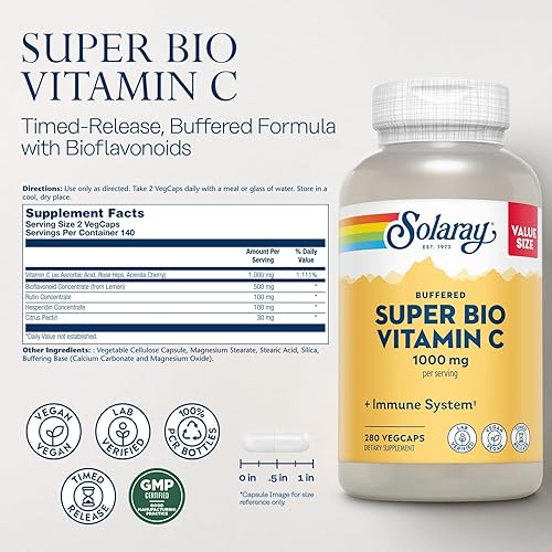 Miniatura 2 de Solaray Vitamina C tamponada Super Bio de 1000 mg, vitamina C de liberación temporal de dos etapas con bioflavonoides, suplemento de apoyo