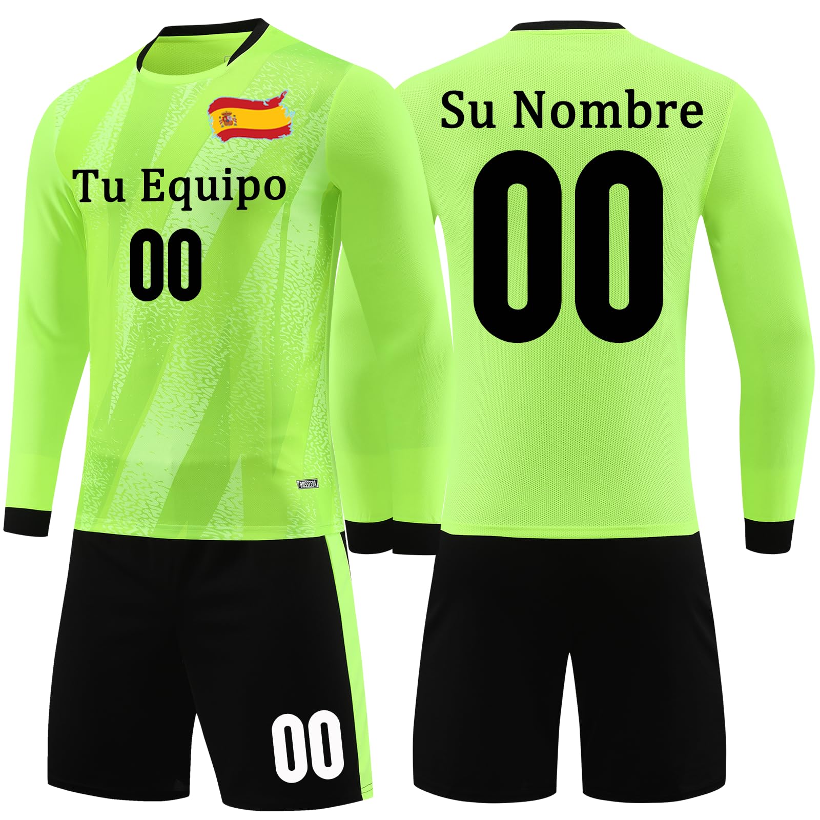 Camiseta Portero Personalizado para Niños Adultos Mangas Largas Equipacion Futbol Portero y Pantalones Cortos de Portero Pantalones Personalizados con su Nombre Número Equipo