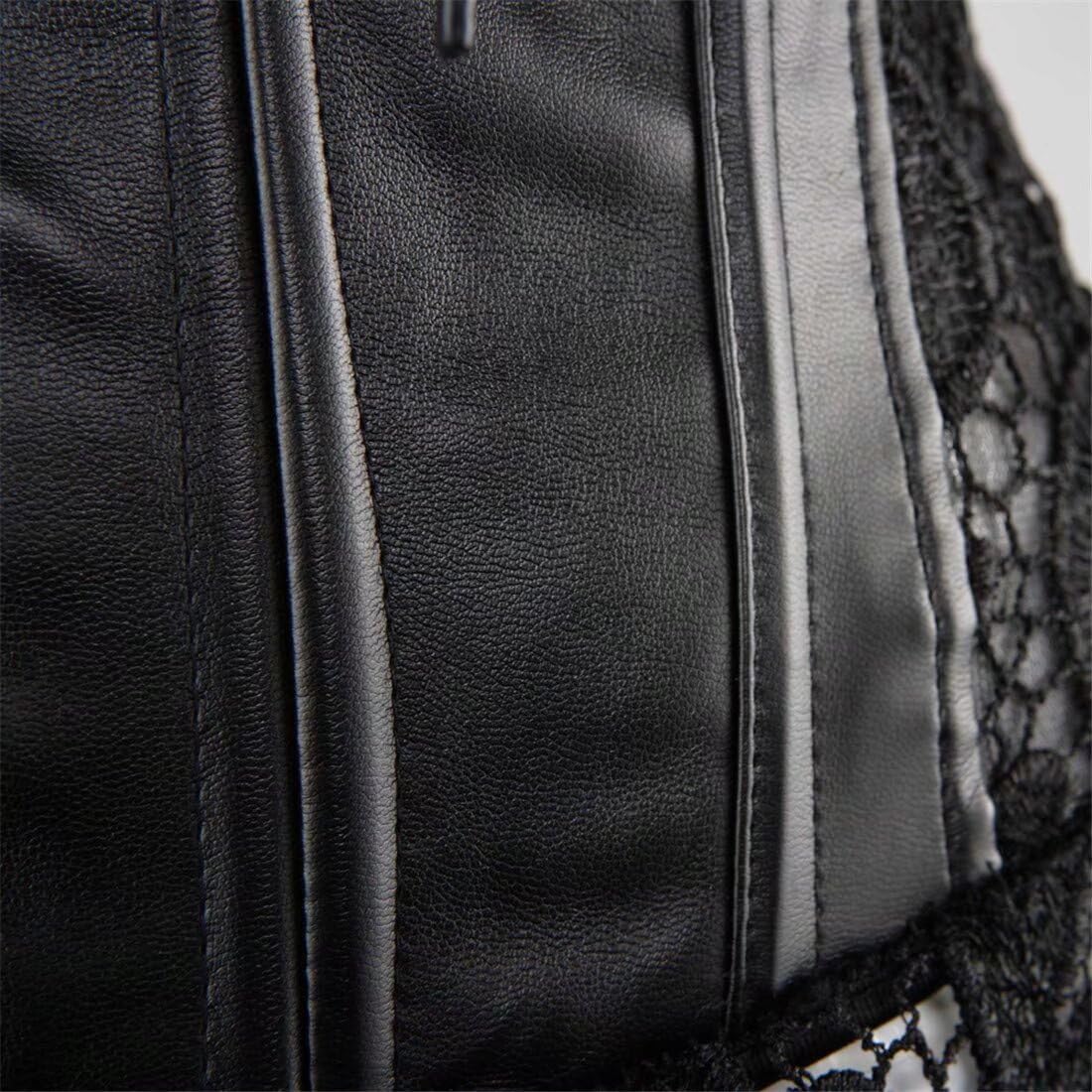 Leather Corset Bustier Dress Lace Straps Basque Women's Punk Rock Buckle-up with Black