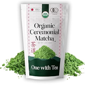 ONE WITH TEA Organic Ceremonial Matcha Powder, Stone-Ground Japanese Green Tea, Premium Grade, Made in Japan, 2 oz 60 g