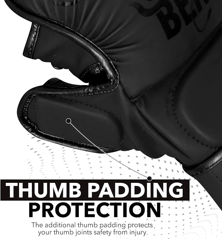 BEAST RAGE MMA Kesztyű Állítható Csuklótámasszal - Nyitott Tenyerű Harcművészeti Kesztyű Muay Thai, Ketrecharc, Taekwondo és Kickbox Edzések