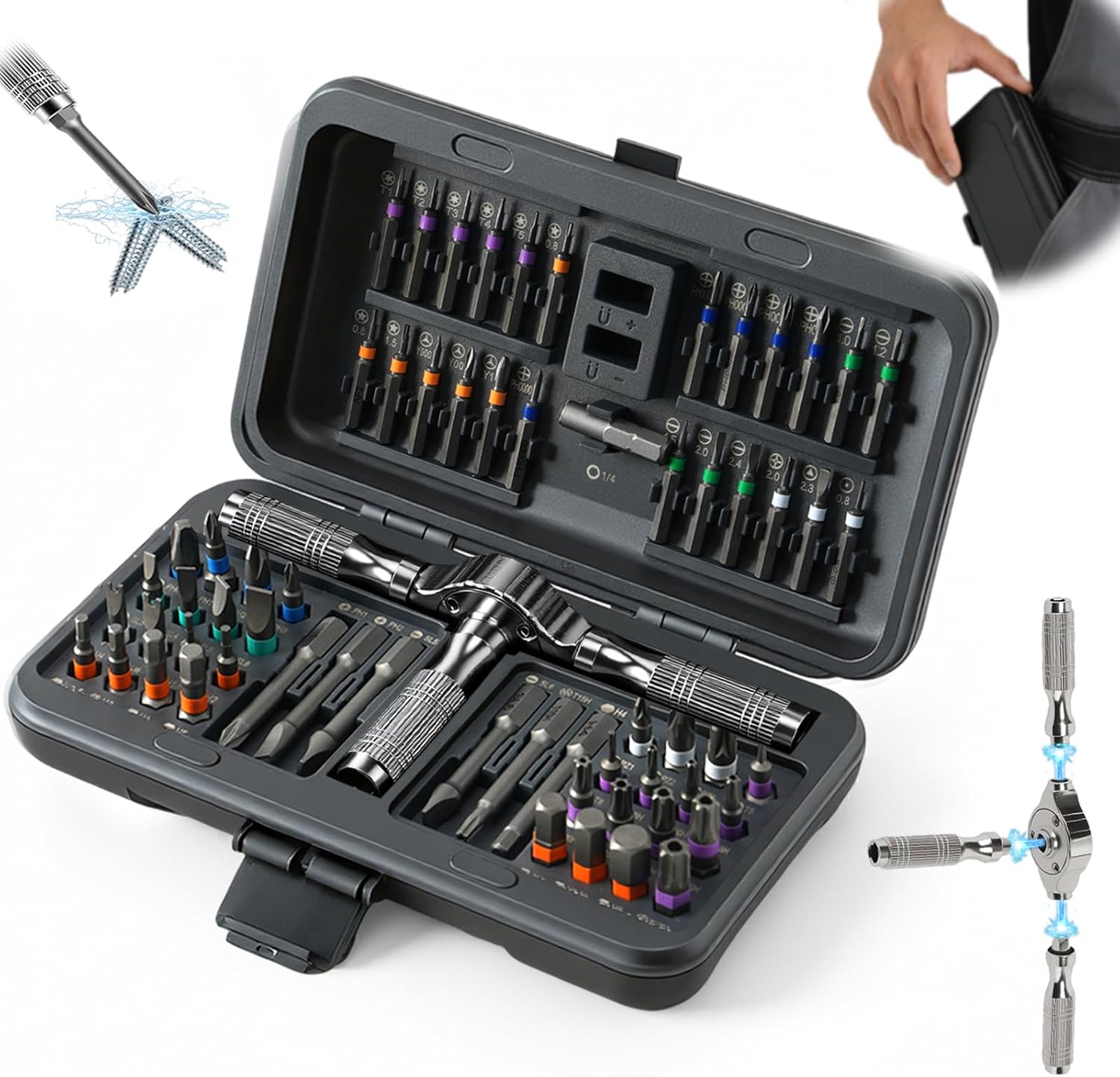 AirPlus 66-in-1 Magnetic Ratchet Screwdriver S2 Bits & T-Handle for Home