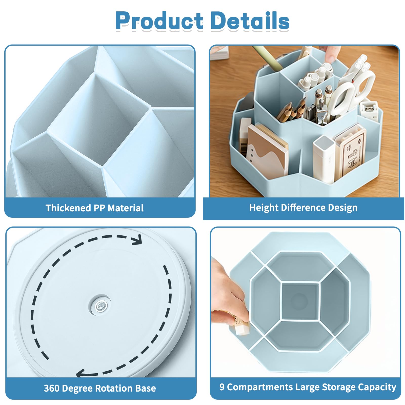 Ceysin Desk Organiser, 360 Degree Rotating Pen Pencil Holder with 9 Compartments - Image 4