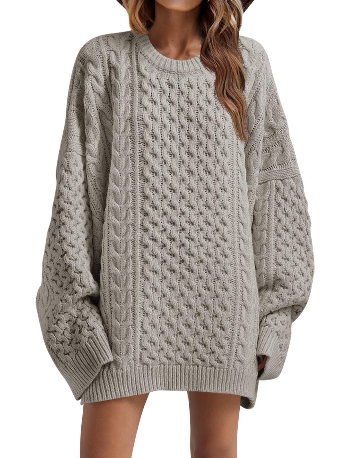 Saodimallsu Damen Grobstrick Oversized Pullover Rundhals Strickpullover Langarm Pulloverkleid Einfarbig Winter lässig Sweater Oberteile