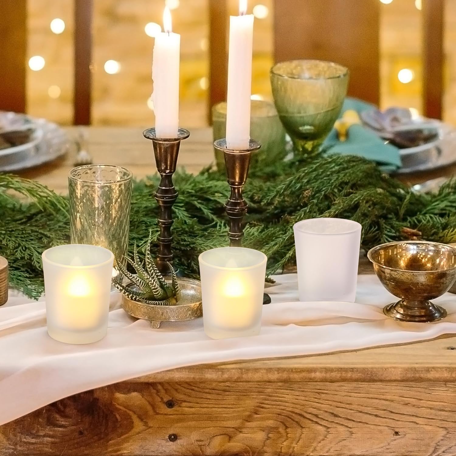 Set of 24 Frosted White Glass Votive Candle Holders Frosted Votive Candle Holders Bulk Wedding Party Birthday Centerpieces Spa Supplies Home Decorations