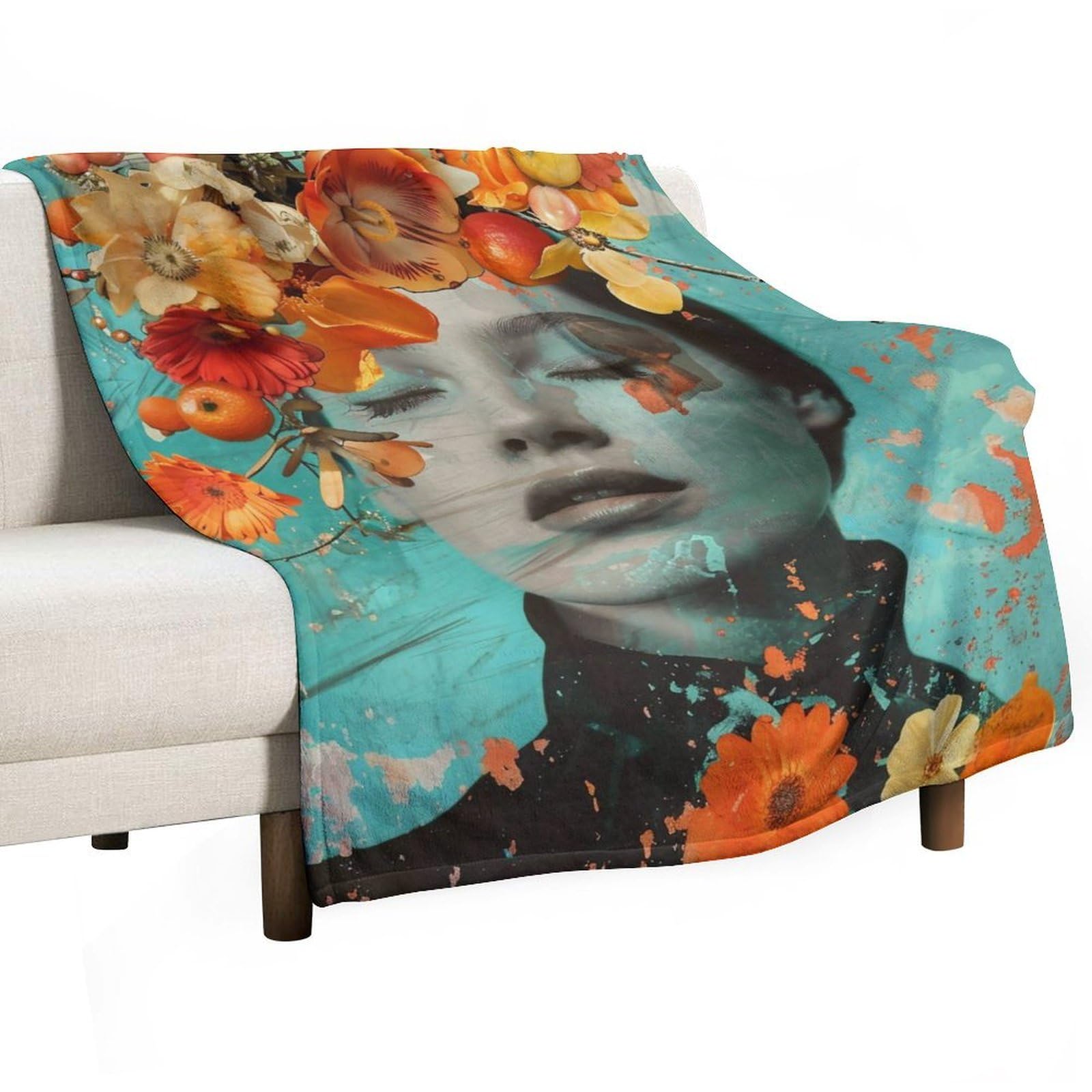 YHGSREUOH Surreal Floral Collage Woman Portrait 02 Flannel Blankets Fleece Soft Throw Lightweight Plush Gifts for Couch, Bed, Cozy Sofa Plush, Chair, Lovers 100x130cm(40x50in)
