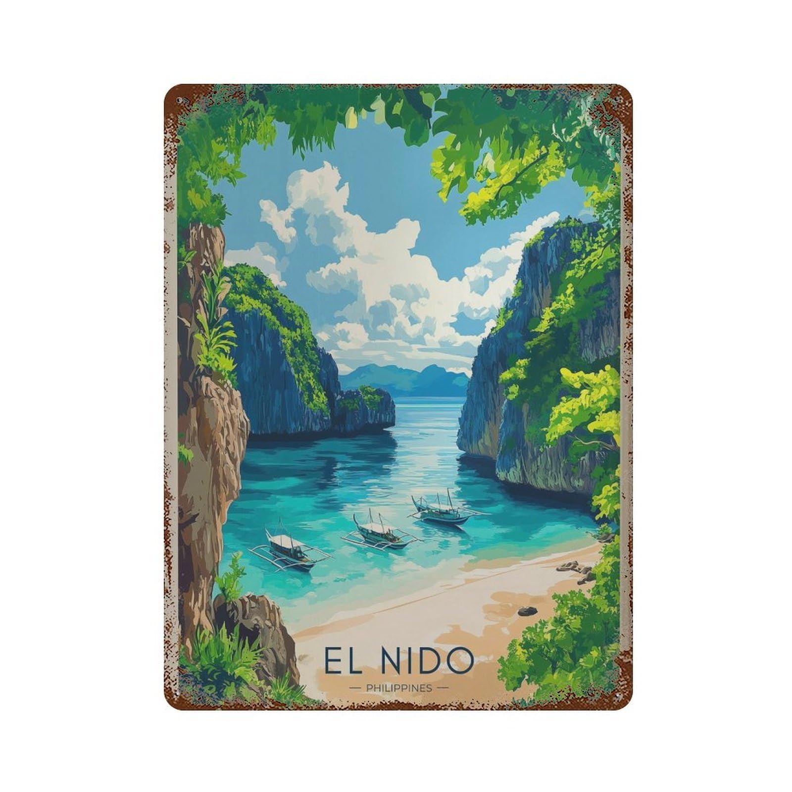 xiaoxiaoshen El Nido Philippines Travel Tropical Island Wall Decor Art Metal Tin Poster Modern Home Decor Art Home Bar Shop Decorations Vintage Sign 40x30cm