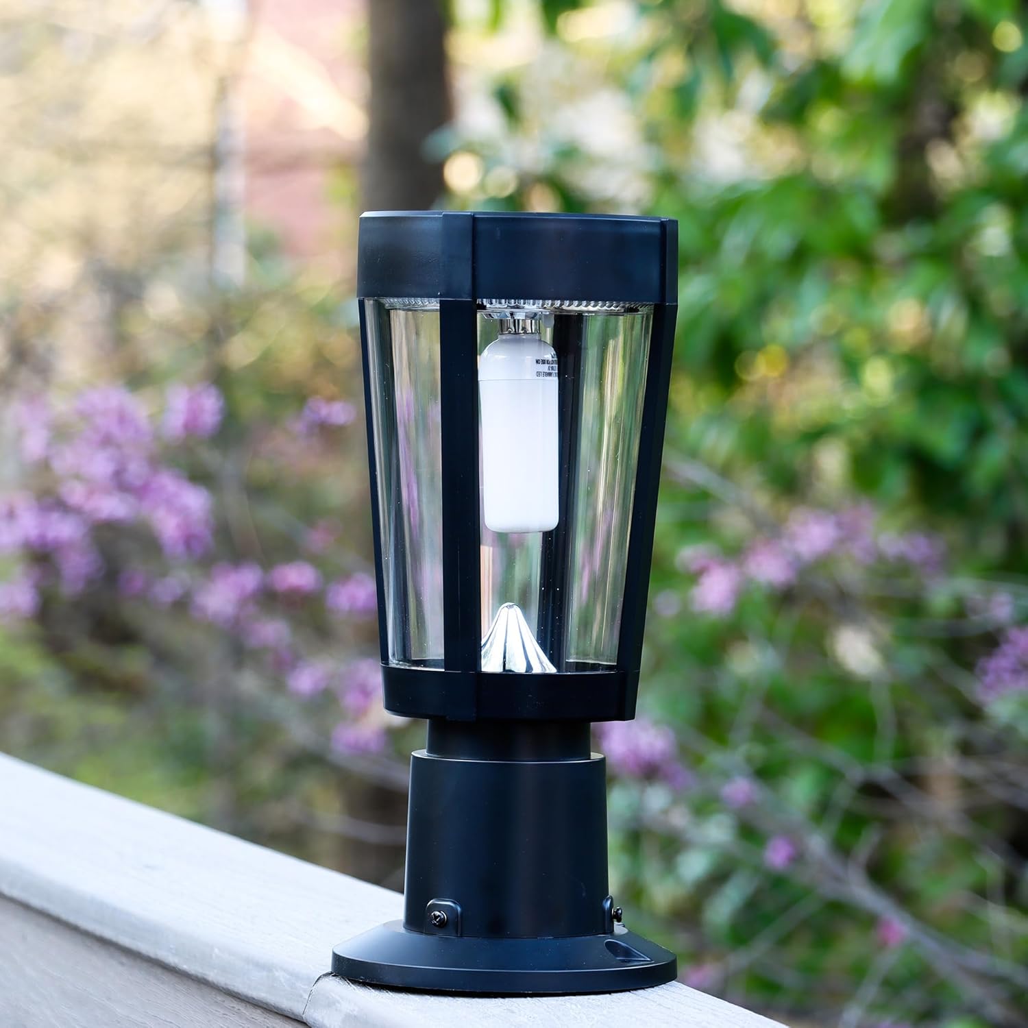 Gama Sonic Amphora Solar Accent Post Light, Modern 12" Height Lamp with Flush Mount Pier Base, Includes Fitter for 3" Lamp Posts, 120 Lumens, (Dual LED Bulbs)