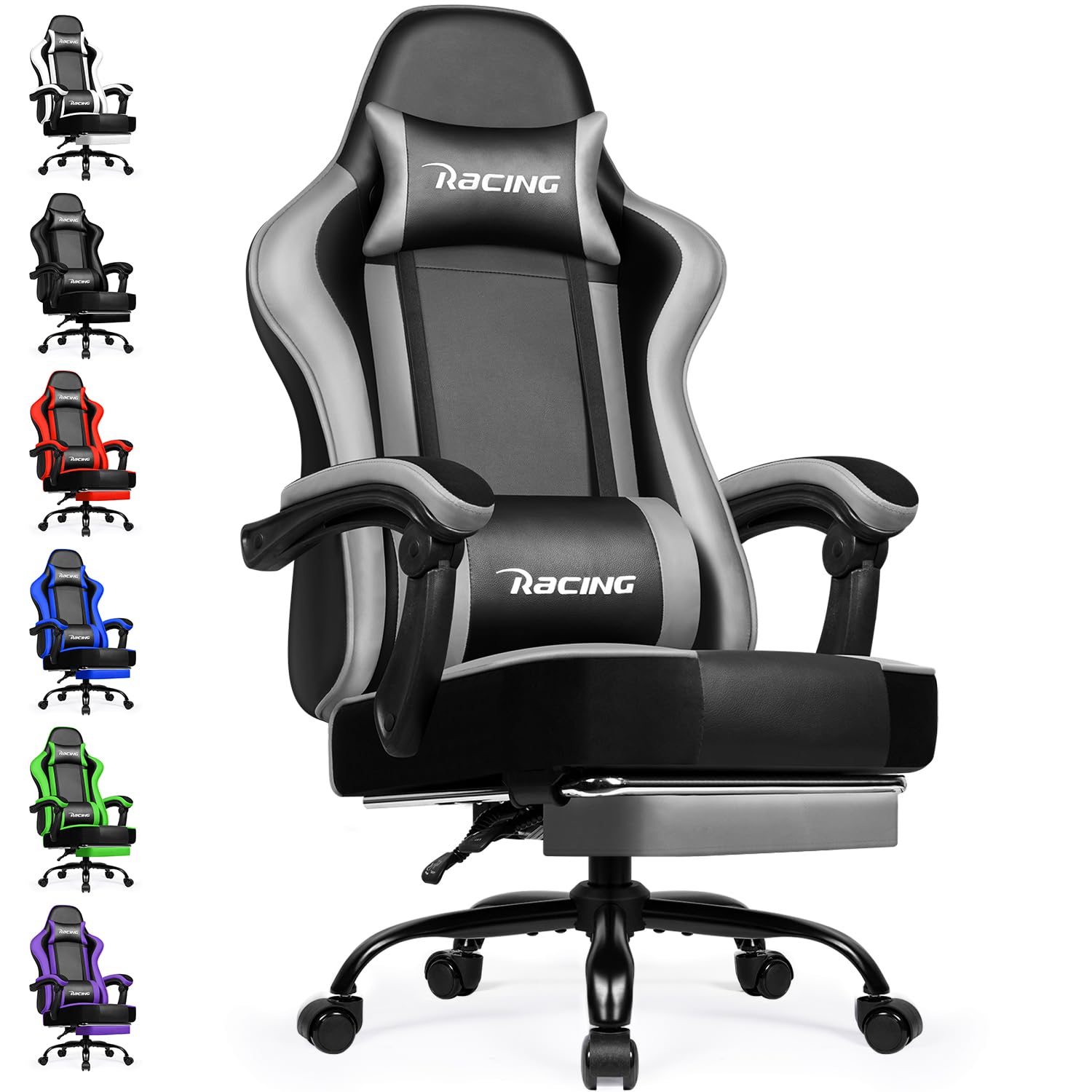 minnouat Gaming Stuhl Ergonomischer mit Fußstütze, Gamer Stuhl 150 kg Belastbarkeit, Gaming Chair Bürostuhl aus Kunstleder