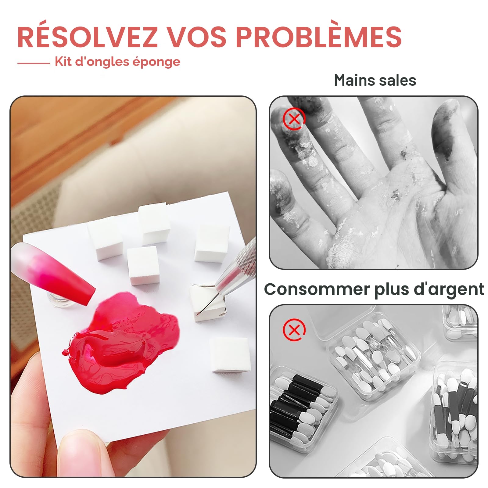 Qufiiry 100 PCS Nail Art Éponge dégradé, Avec Pince Métallique,Eponge Babyboomer Ongle,Utilisé pour Vréer une Variété de Motifs D'art de L'ongle Dégradés