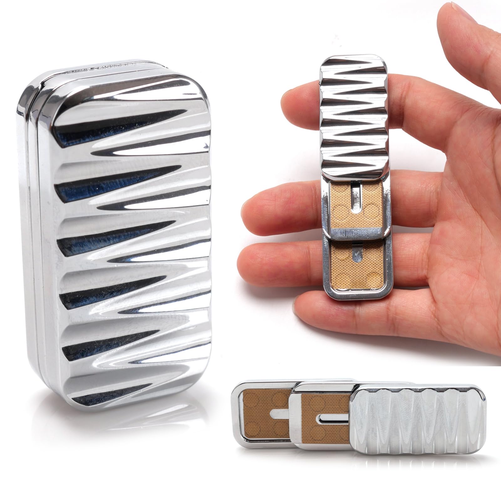 VANANA 3-Layer Metal Fidget Slider Toy for Adult - Fidget Spinners Stress Relief & Focus Tool, Office Desk Gadget Gift Wave Design (Glossy Silver)