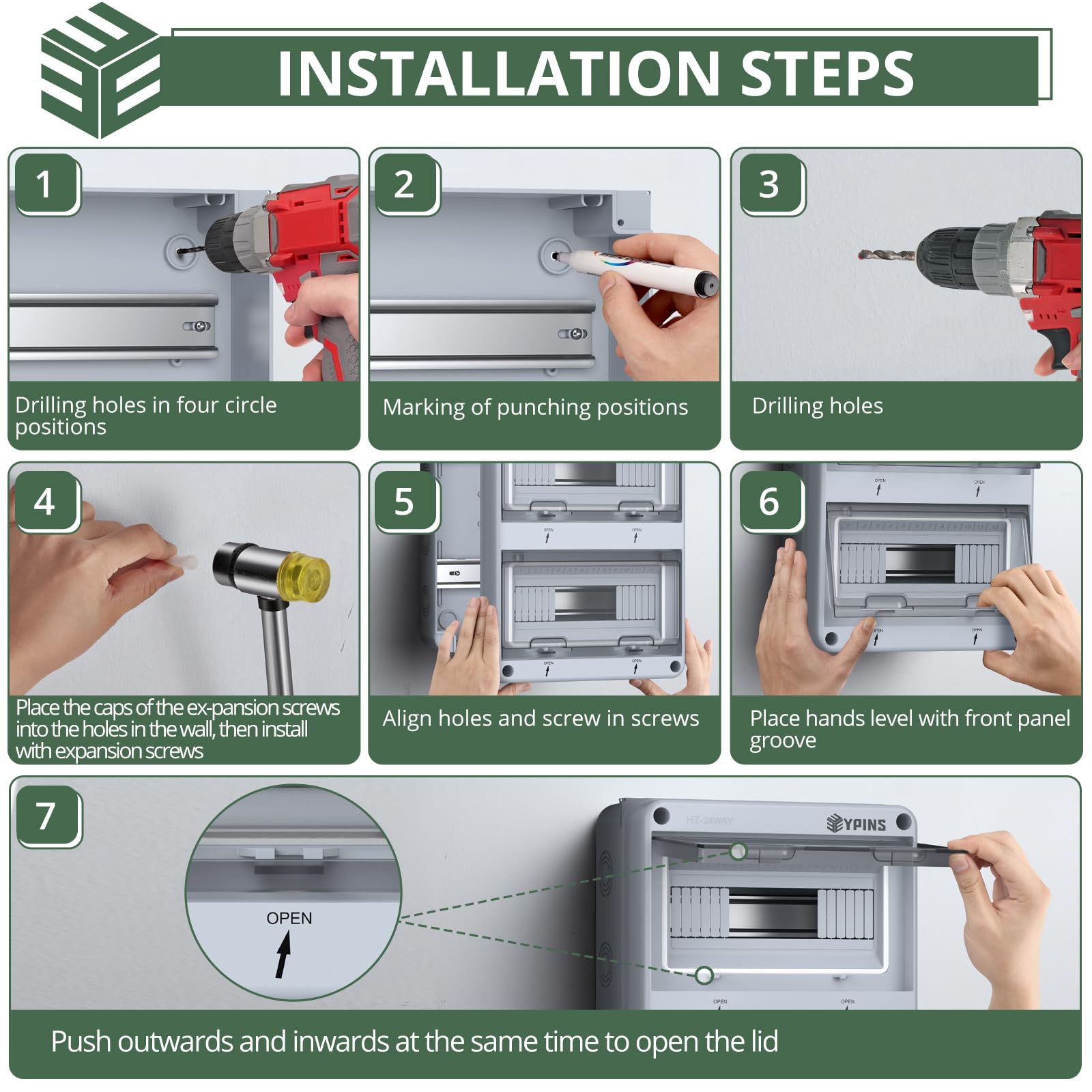 EYPINS Caja de Distribución de Superficie 2 Filas y 24 Módulos Caja Electrica Caja de Fusibles IP65 Impermeable y Antihumedad, Subdistribuidor con Junta Perimetral para Jardín o Exteriores
