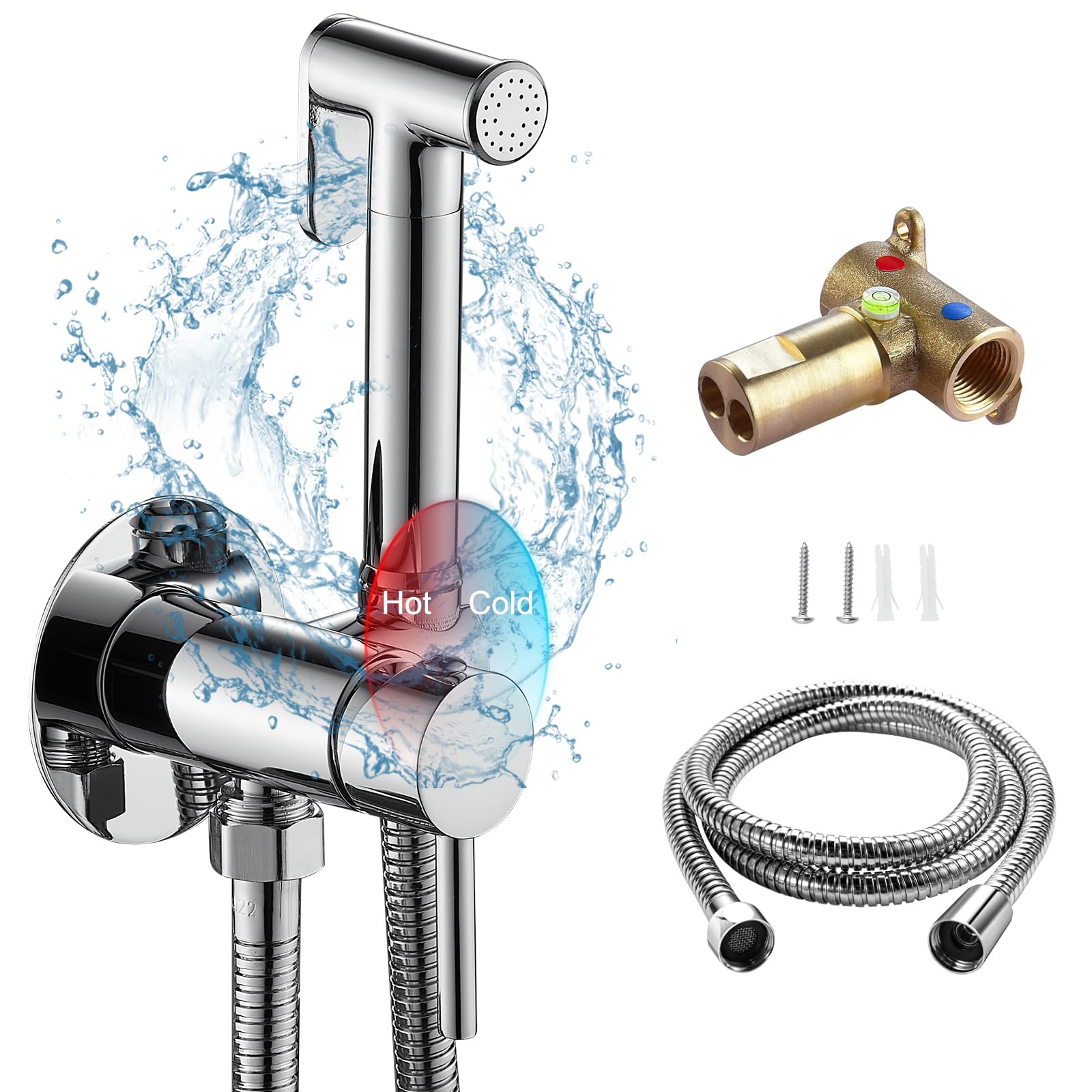 Aluminum Toilet Bidet Sprayer Gun Set With 59-Inch Stainless Steel Hose, Hot and Cold Water Mixing Kit for Toilet, Cloth Diaper, Bathroom, Shower and Personal Hygiene