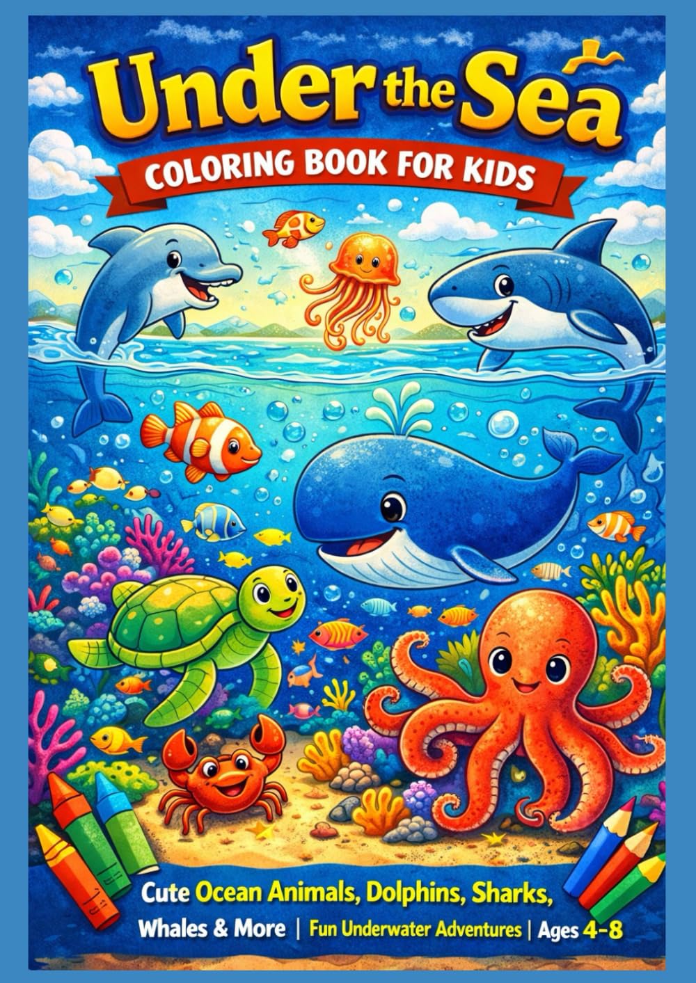 Under the Sea Coloring Book for Kids: Cute Ocean Animals, Dolphins, Sharks, Whales & More | Fun Underwater Adventures | Ages 4–8