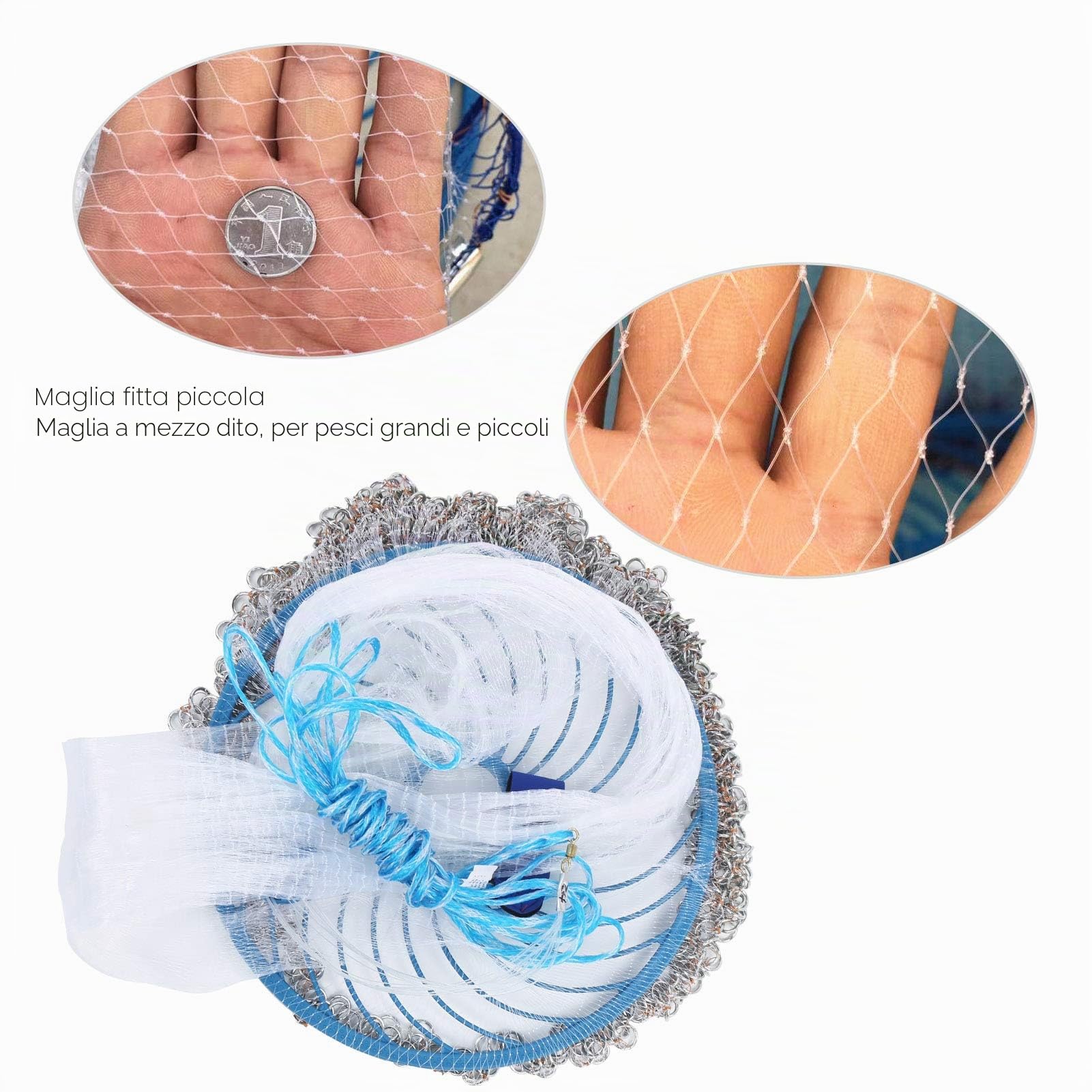 Rete da Pesca da Lancio a Mano a 360 Gradi 480 cm, Rete da Pesca in Nylon Lanciata a Mano, Rete da Pesca Leggera per Lancio di Esche, Piccola Rete da Pesca per