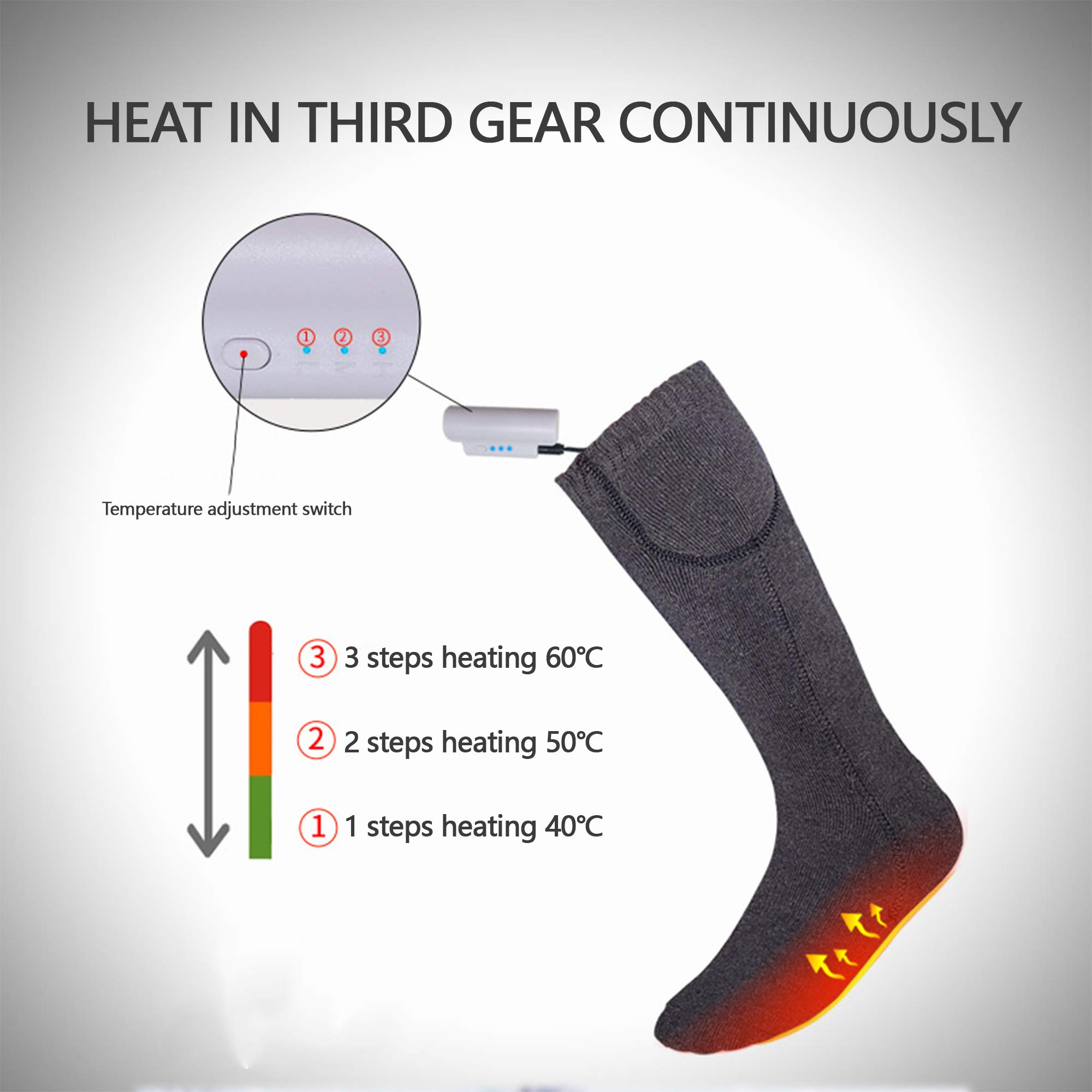 Calze Riscaldanti Elettriche 40/50/60 ℃ Livello 3 Temperatura Calze Calde Invernali USB Universali con Batteria Li-Ricaricabile
