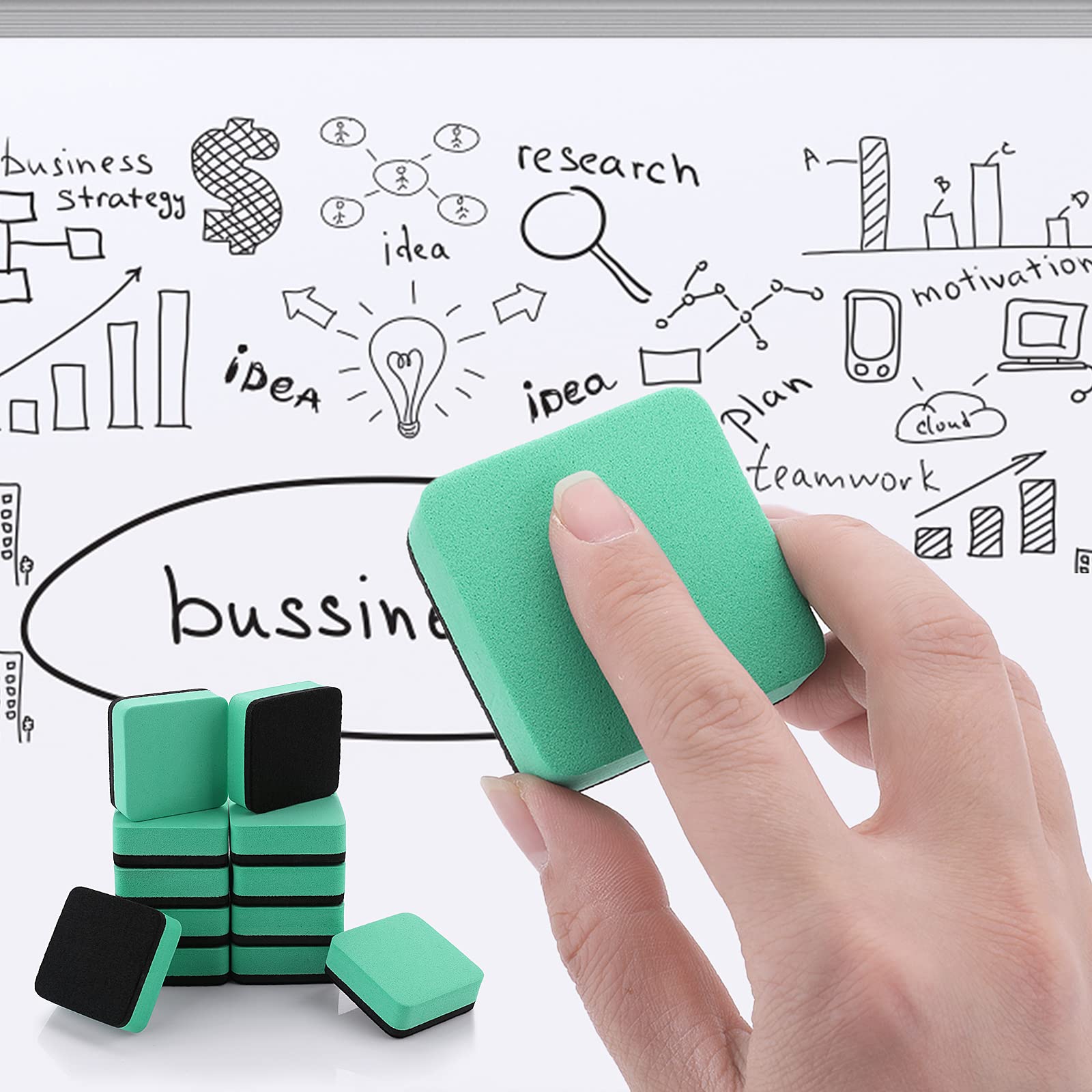 cobee Magnetischer Whiteboard Schwamm, 12 STÜCKE Mini Whiteboard Radierer mit dickem Filzpad Trockenlöscher Tafelreiniger Wischer zum Reinigen von trocken abwischbaren Tafeln geeignet (Grün)