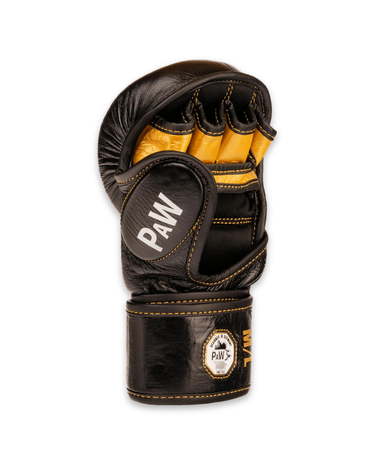 PAW x Golden Era MMA Handschuhe Leder – Kampfsport Handschuhe für MMA, Grappling, Sparring & Training – Fight Gloves für Herren & Damen – Schwarz Gold